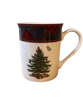 Spode Christmas Tree Green Trim Mug Cups England S3324 Green Holly Santa